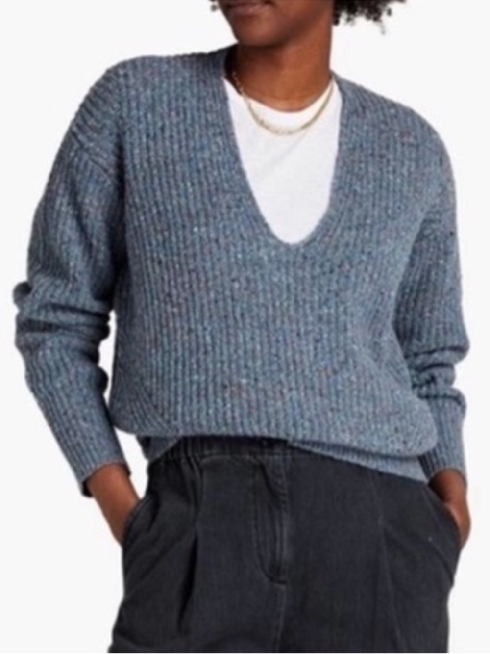Rag & Bone Eco Donegal V-Neck Blue Sweater XS Relaxed Fit Recycled Wool Blend - Picture 1 of 16
